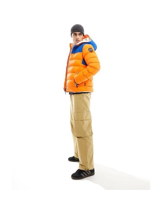 Napapijri Orange Shackleton Hooded Insulated Puffer Jacket for men