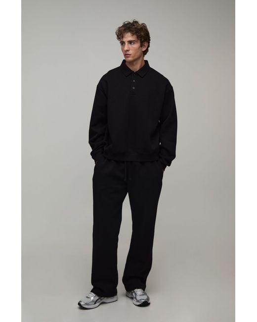 BoohooMAN Black Oversized Boxy Rugby And Straight Leg Jogger for men