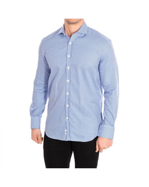 Café Coton Blue Long Sleeve Lapel Collar Button Closure Shirt Nairn3 for men