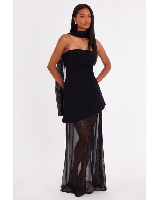 Quiz Black Glitter Mesh Hem Maxi Dress