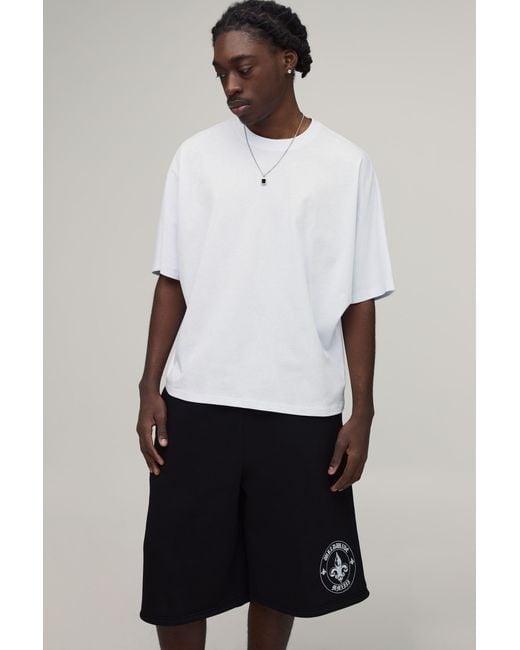BoohooMAN White Oversized Fleur Di Lis T-Shirt And Jort Set for men