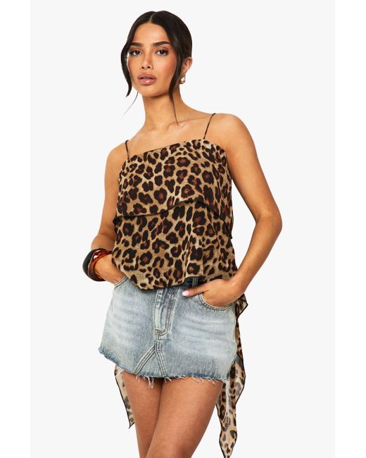 Boohoo Multicolor Petite Leopard Print Backless Tie Cami