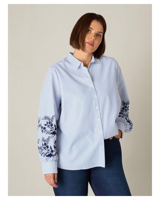 Live Unlimited Blue Striped Embroidered Cotton Shirt