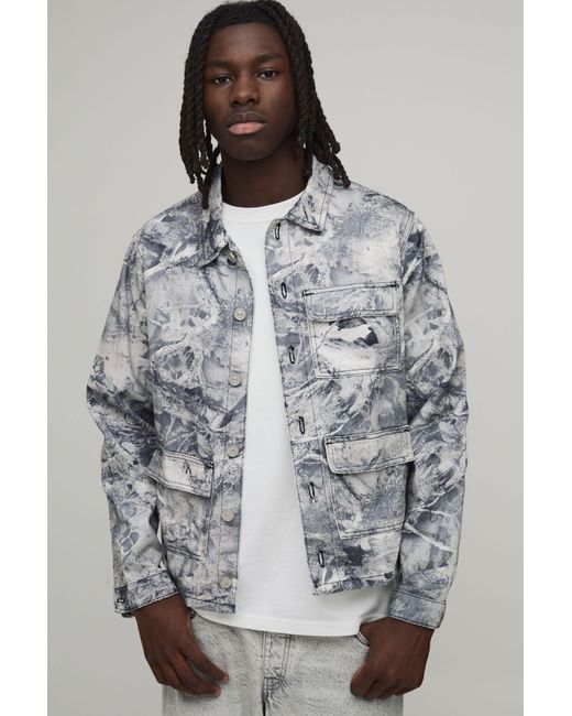 BoohooMAN Gray Regular Fit Forest Camo Overshirt for men