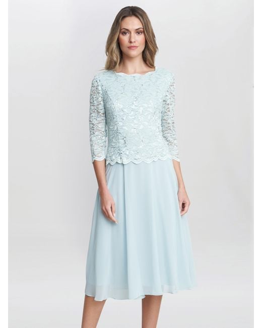 Gina Bacconi Rona Midi Dress With Lace Bodice Chiffon Skirt in