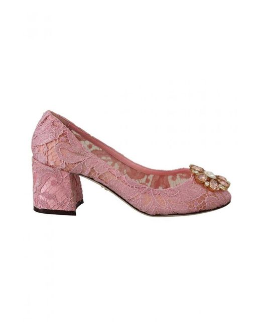 Dolce & Gabbana Pink Taormina Lace Crystal Pumps Pastel Shoes Cotton