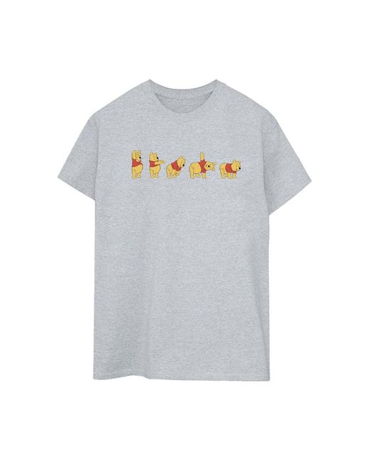 Disney Gray Ladies Winnie The Pooh Stretching Cotton Boyfriend T-Shirt (Sports)