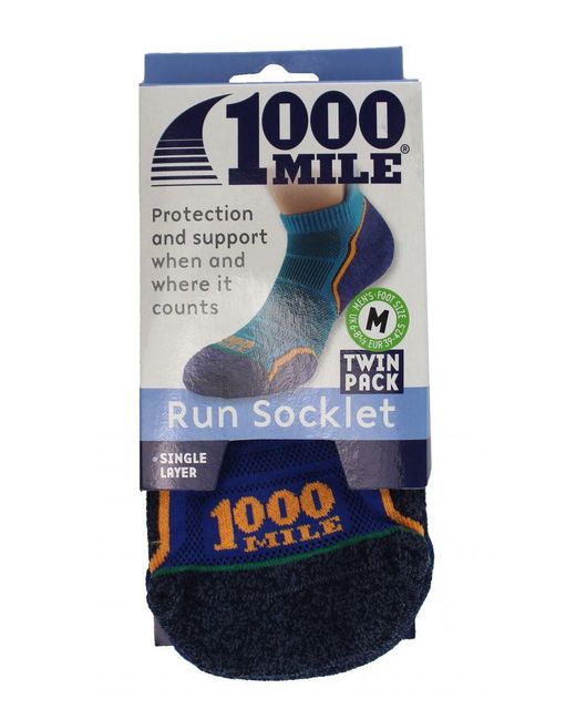 1000 Mile Socks Blue 2 Pack Single Layer Soft Breathable Running Ankle for men