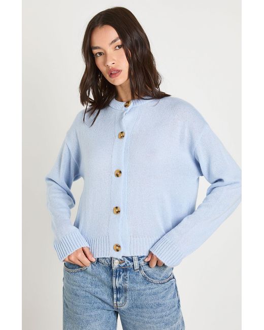Boohoo Blue Crew Neck Soft Knit Knitted Cardigan