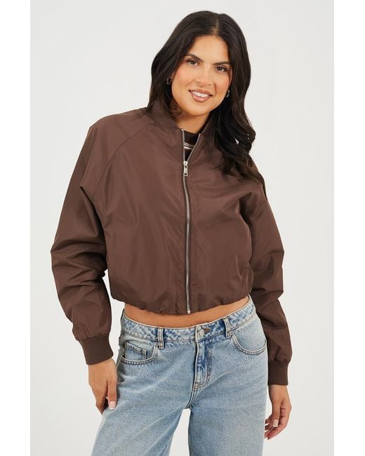 Brave Soul Brown Oversized Sleeve Bomber Jacket