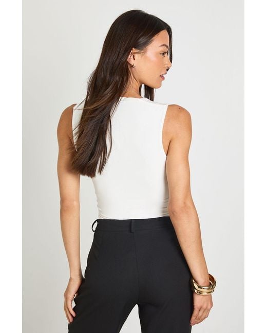 Boohoo White Tall Double Layer Slinky Square Neck Sleeveless Bodysuit