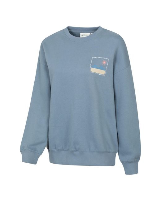 Mountain Warehouse Blue Printed Sweatshirt Casual Relaxed Fit Comfortable Crew Neck Pullover Top Cotton