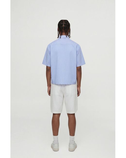 BoohooMAN Blue Boxy Crop 3D Floral Stripe Shirt for men