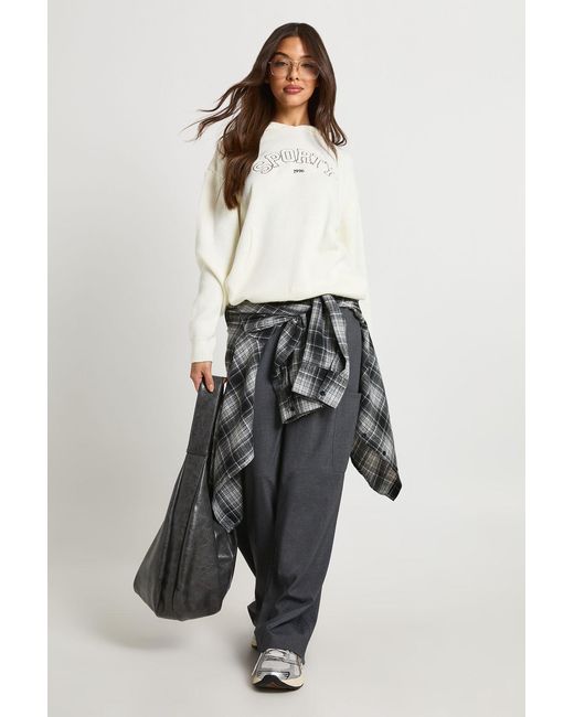 Boohoo Natural Sporty Embroidered Knitted Hoodie