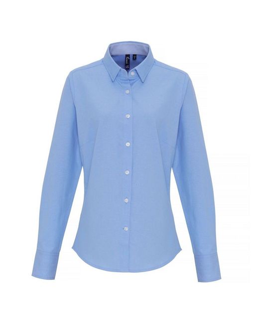 PREMIER Blue Ladies Cotton Rich Oxford Stripe Blouse (Light)