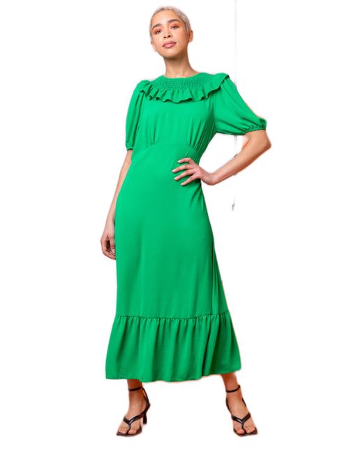 D.u.s.k Green Frill Collar Detail Midi Dress
