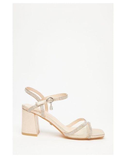 Quiz White Gold Embellished Shimmer Block Heel Sandals