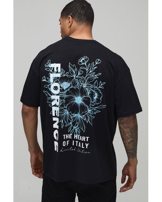 BoohooMAN Blue Oversized Florence Floral Print T-Shirt Cotton for men