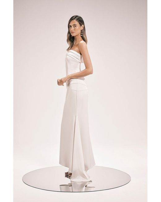 Karen Millen Natural Tailored Satin Drape Fishtail Maxi Skirt