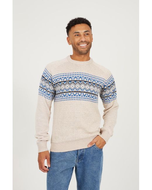 Brave Soul Blue Light Crew Neck Fisherman Knit Jumper for men