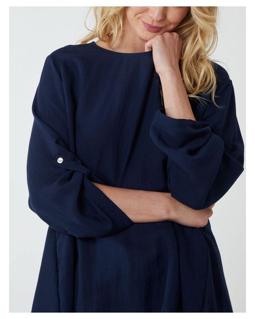 Blue Vanilla Blue Round Neck Button Sleeve Blouse