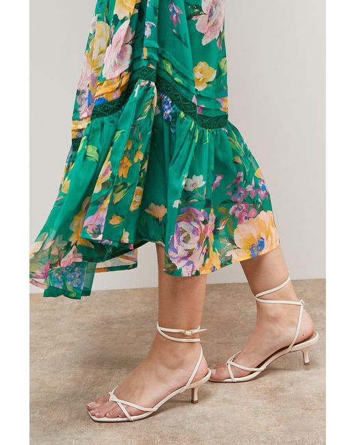 Oasis Green Desirae Faux Leather Toe Post Kitten Heel Sandals