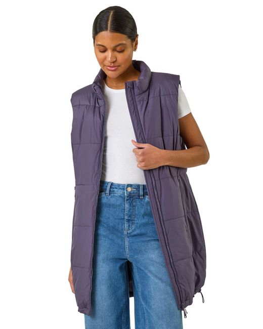 Roman Blue Quilted Zip Detail Longline Gilet