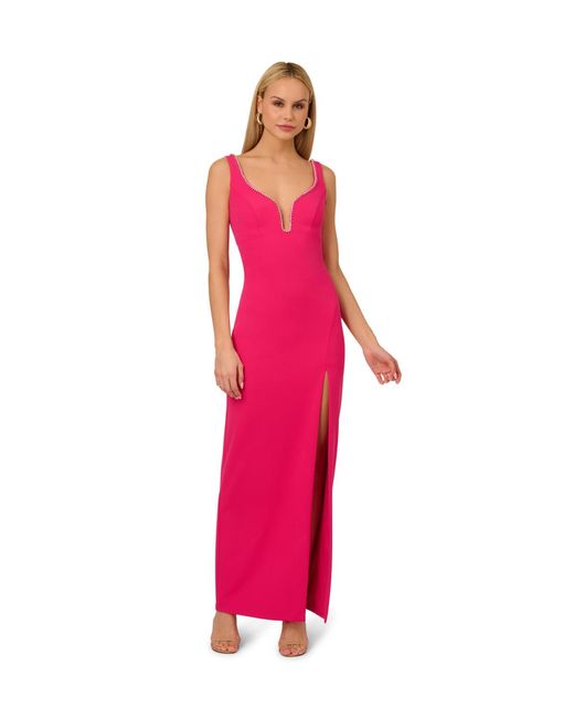 Adrianna Papell Red Knit Crepe Long Dress