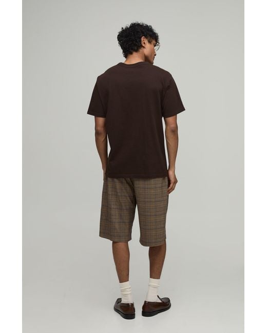 BoohooMAN Brown Tailored Check Wide Leg Pleat Front Suit Shorts for men