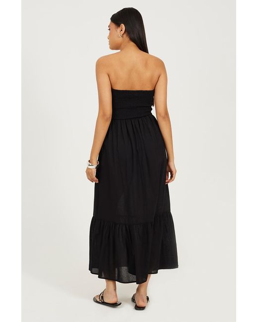 Brave Soul Black Strapless Tiered Midi Dress