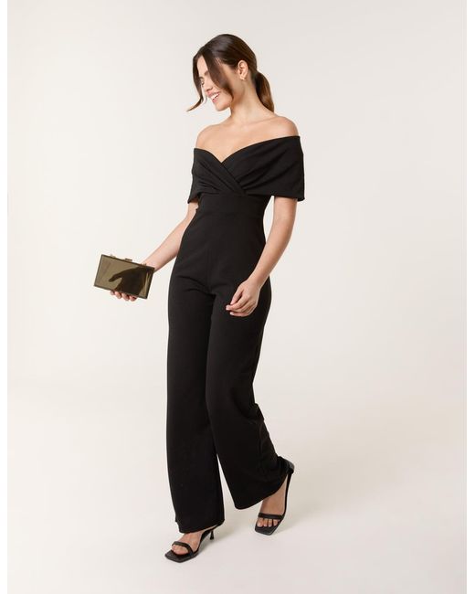 Blue Vanilla White Bardot Wrap Jumpsuit