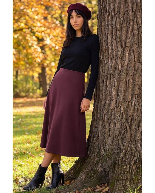 Roman Purple Petite Ponte Stretch Midi Skirt