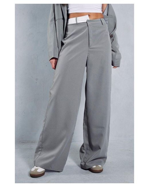 MissPap Gray Contrast Band Drop Waist Trousers