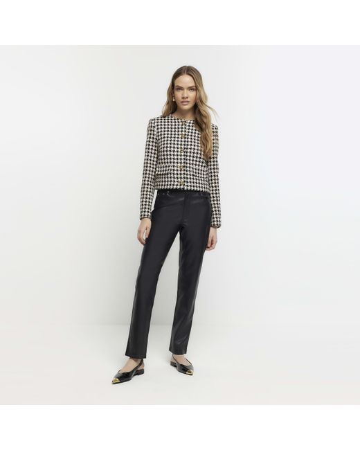 River Island White Straight Trousers Faux Leather Pu