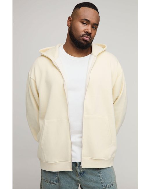 BoohooMAN Natural Plus Basic Oversized Zip Through Hoodie for men