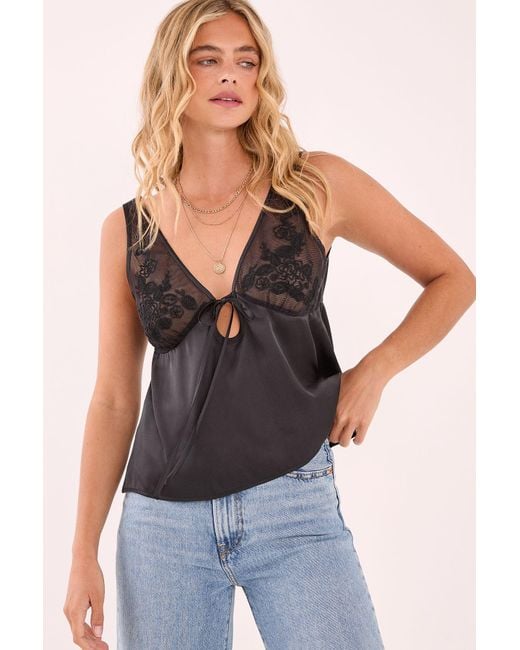 Nasty Gal Blue Satin Embroidered Mesh Panel Vest