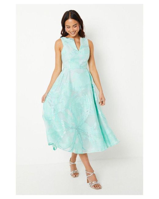 Coast Blue Petite Notch Neck Jacquard Midi Dress