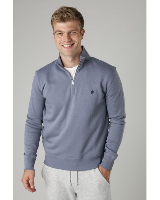 French Connection Blue Light Cotton Blend Half-Zip Jumper for men
