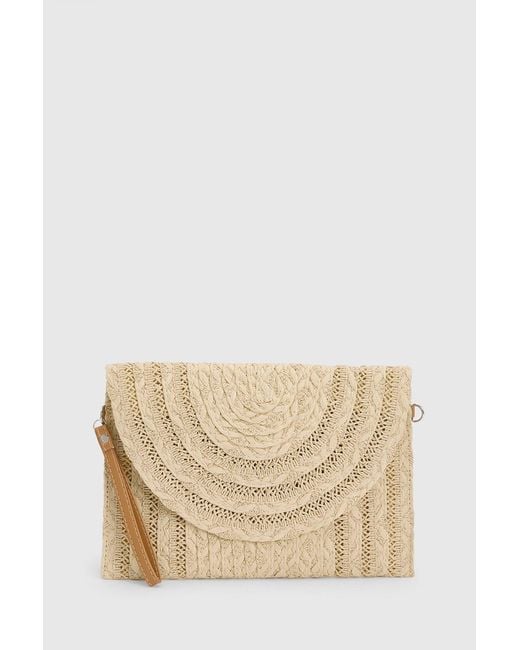 Boohoo White Raffia Fold Over Clutch Bag With Crossbody Strap