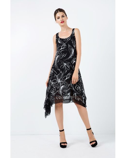 Conquista Black Sleeveless Layer Dress With Net Detail