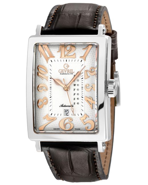 Gevril Black Avenue Of America's Ss Case, /Rg Dial, Genuine Italian Handmade Leather Strap for men