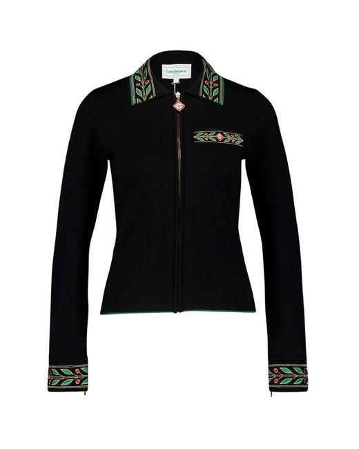 Casablanca Black Embroidered Laurel Jackets Cotton for men