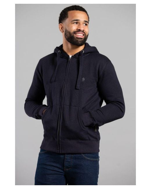 French Connection Blue Cotton Blend Zip Hoody for men