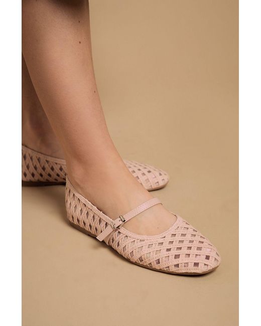 Oasis Brown Bonnie Textile Woven Maryjane Ballet Pumps