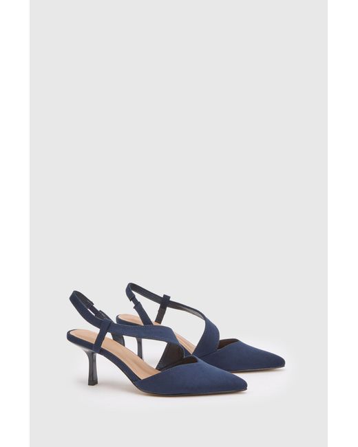 Wallis Blue Evelyn Asymmetric Slingback Kitten Heel Comfort Sock Court Shoes