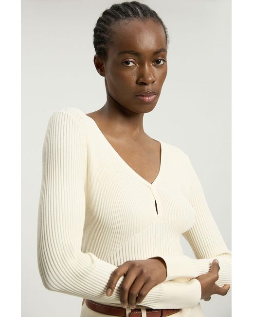 Karen Millen Natural Knit Pointelle Stitch Detail Top