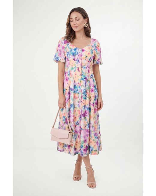 Wallis Pink Petite Floral Ottoman Twill Button Midi Dress