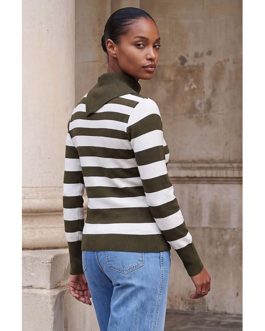 Roman Brown Button Stripe Knit Jumper