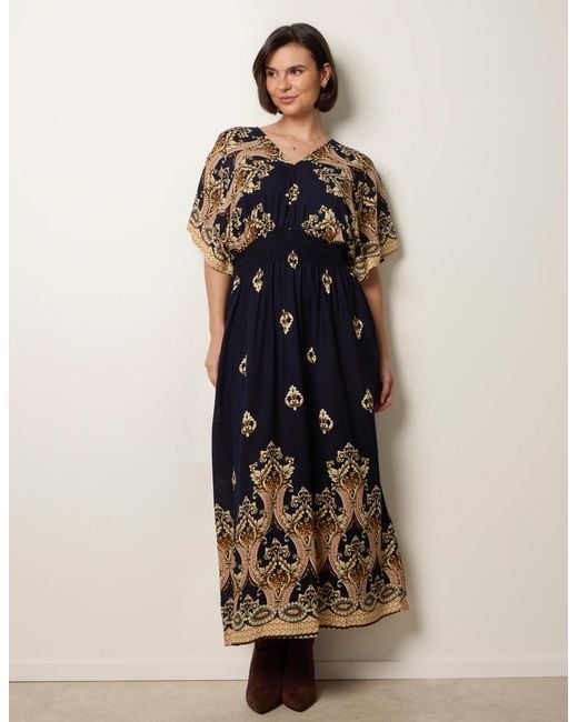 Blue Vanilla Blue Border Print Kimono Dress