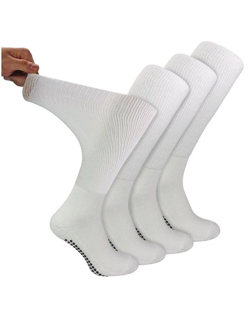 Dr.Socks White 4 Pack Long Bamboo Diabetic Socks With Grips For And for men